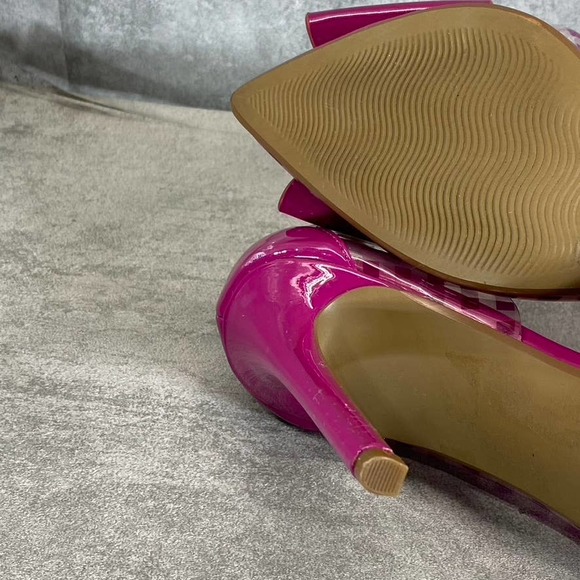 BETSEY JOHSON Women's Fuchsia Checkered Kaison Pointed-Toe Pumps SZ 5 - Picture 9 of 11